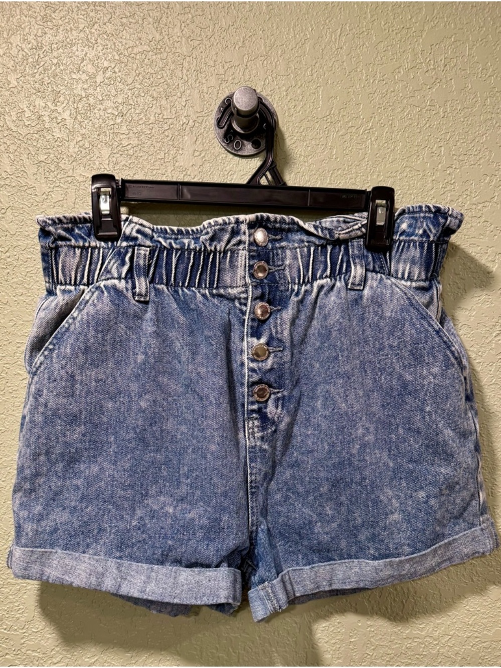 Denim Blvd High-Waist Button-Front Denim Paperbag Shorts Size L